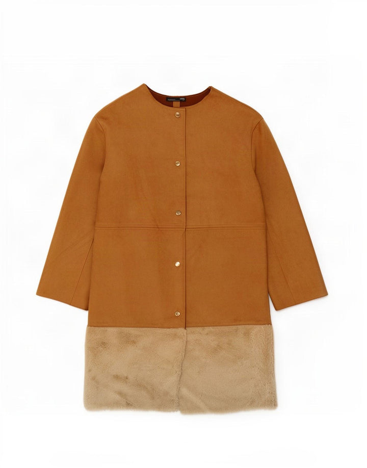 Zara Damen Mantel UK 14 Mittelbraunes Colourblock-Polyester