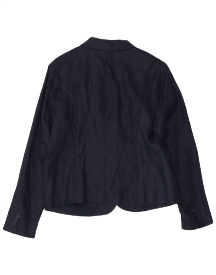 Monsoon Damen-Blazerjacke mit 1 Knopf, UK 14, Größe L, marineblaues Leinen