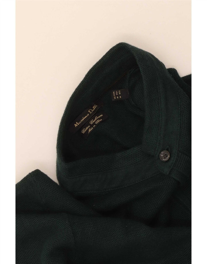 Massimo Dutti Herren-Pullover mit Knopfkragen, Mittelgrün