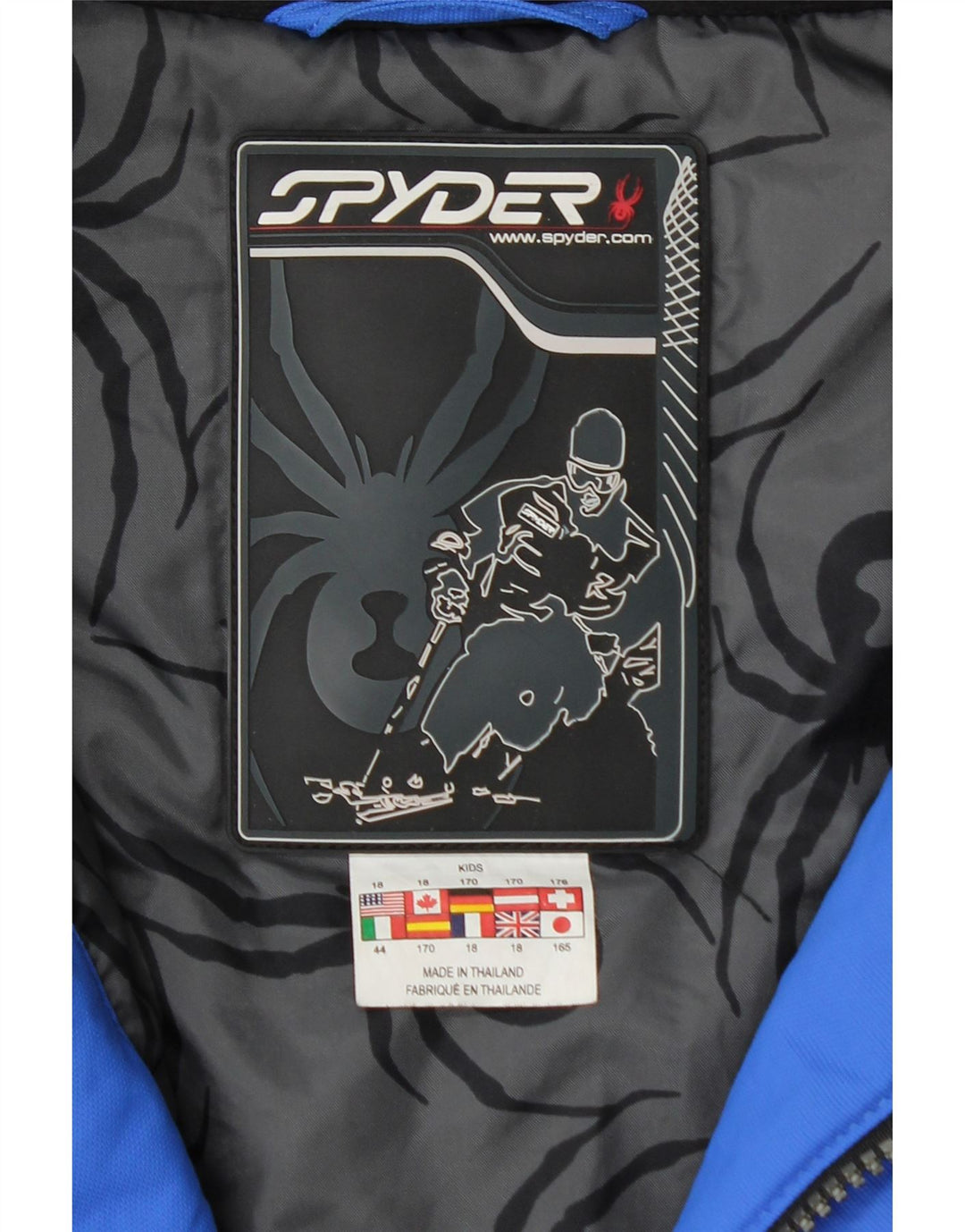 Spyder Jungen-Skijacke mit Kapuze, 15–16 Jahre, XL, blaues Farbblock-Polyester