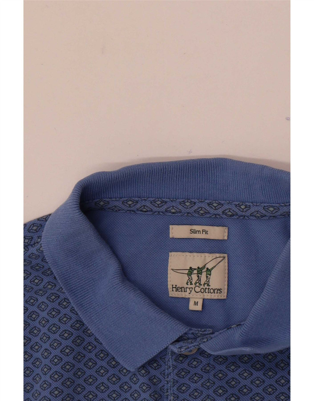 Henry Cottons Herren Slim Fit Poloshirt Mittelblau Geometrisch