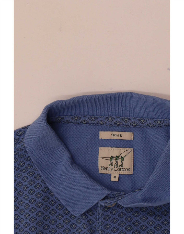 Henry Cottons Herren Slim Fit Poloshirt Mittelblau Geometrisch