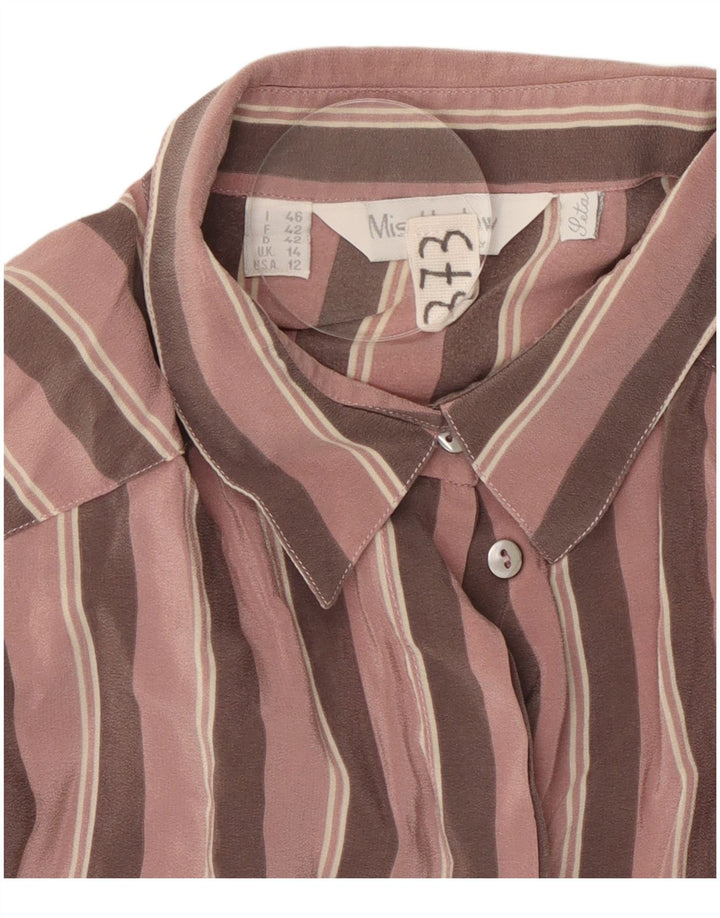 VINTAGE Damen Hemdbluse UK 14 Große rosa gestreifte Seide