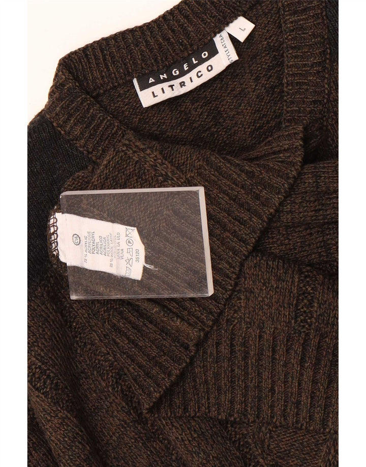Angelo Litrico Herren-Pullover mit V-Ausschnitt, großes braunes Acryl