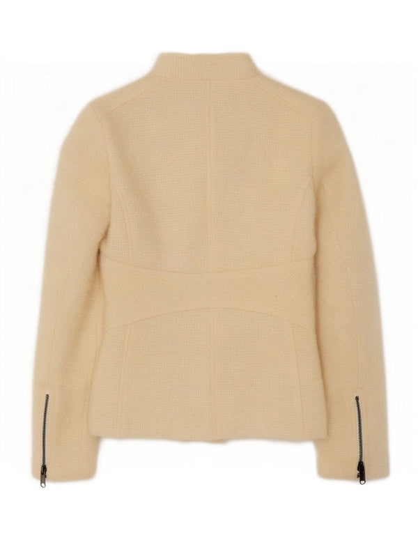 Zara Damen-Blazerjacke mit durchgehendem Reißverschluss, EU 40, mittlere, cremefarbene Wolle