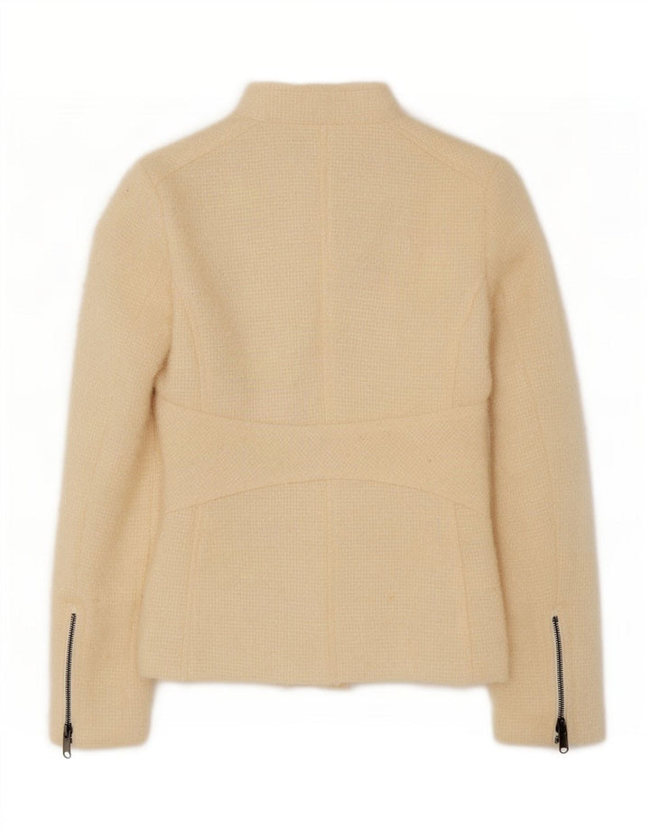 Zara Damen-Blazerjacke mit durchgehendem Reißverschluss, EU 40, mittlere, cremefarbene Wolle