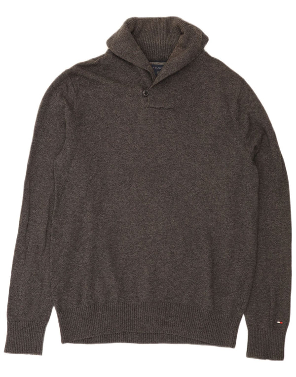 Tommy Hilfiger Mens Shawl Neck Jumper Sweater Large Grey Cotton