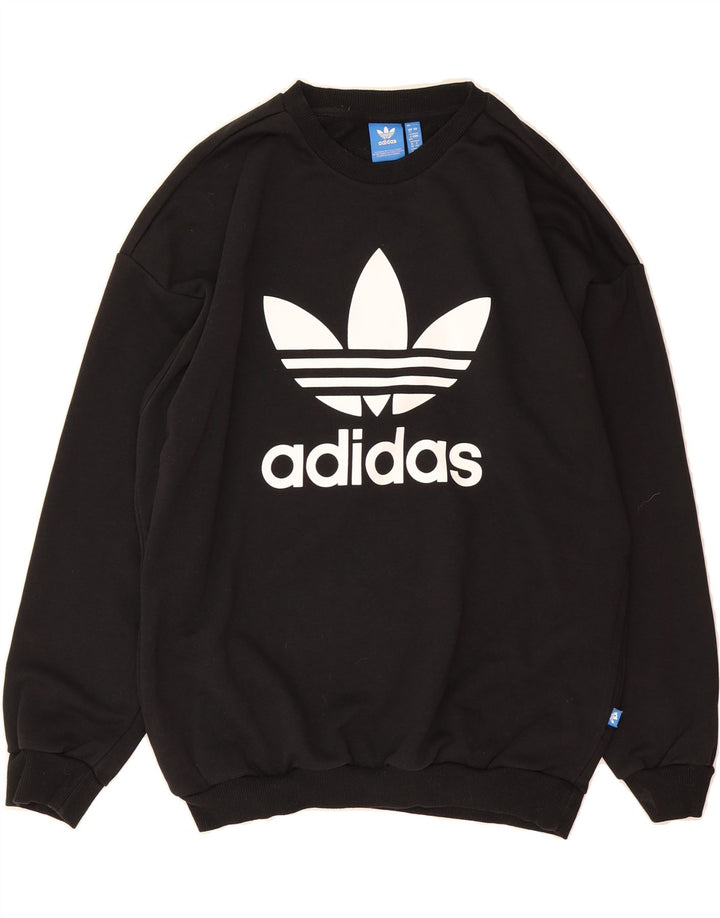 ADIDAS Womens Oversized Graphic Sweatshirt Jumper UK 12 Medium Black Vintage Adidas and Second-Hand Adidas from Messina Hembry 