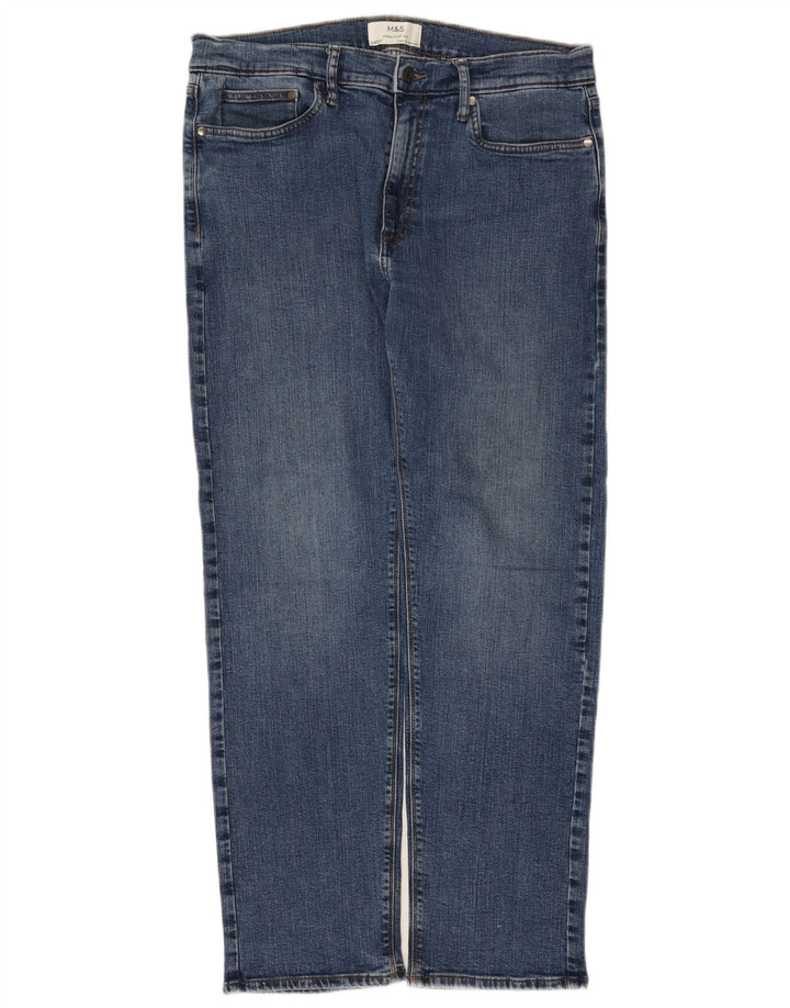 Marks & Spencer Herren Straight Jeans W34 L31 Blaue Baumwolle