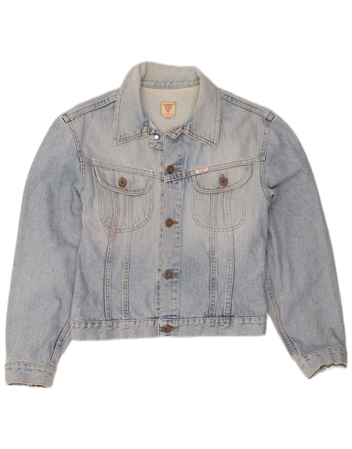 Guess Damen Jeansjacke UK 14 Große blaue Baumwolle