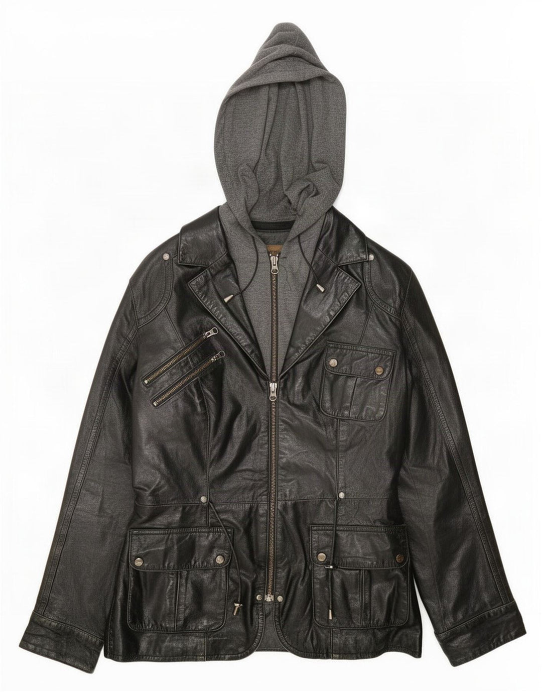 Conbipel Damen Leder-Utility-Jacke mit Kapuze IT 42 Medium Schwarz