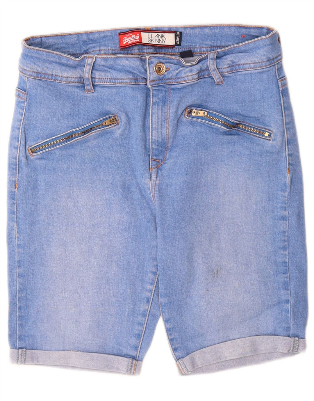 Superdry Damen Elana Skinny Jeansshorts W30 mittelblaue Baumwolle
