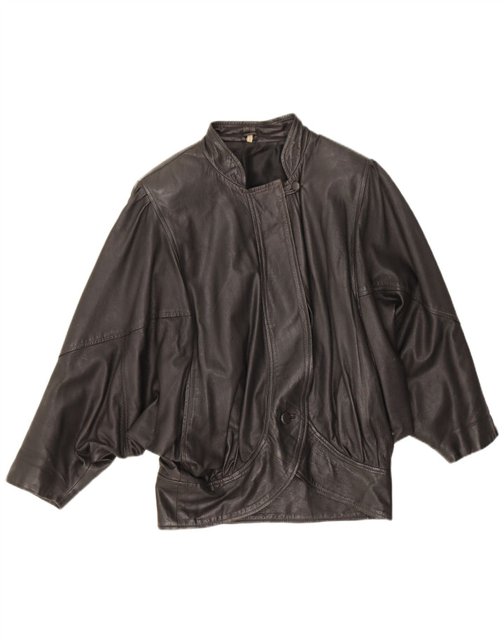 Vintage Damen Übergroße Lederjacke UK 10 Kleines schwarzes Leder