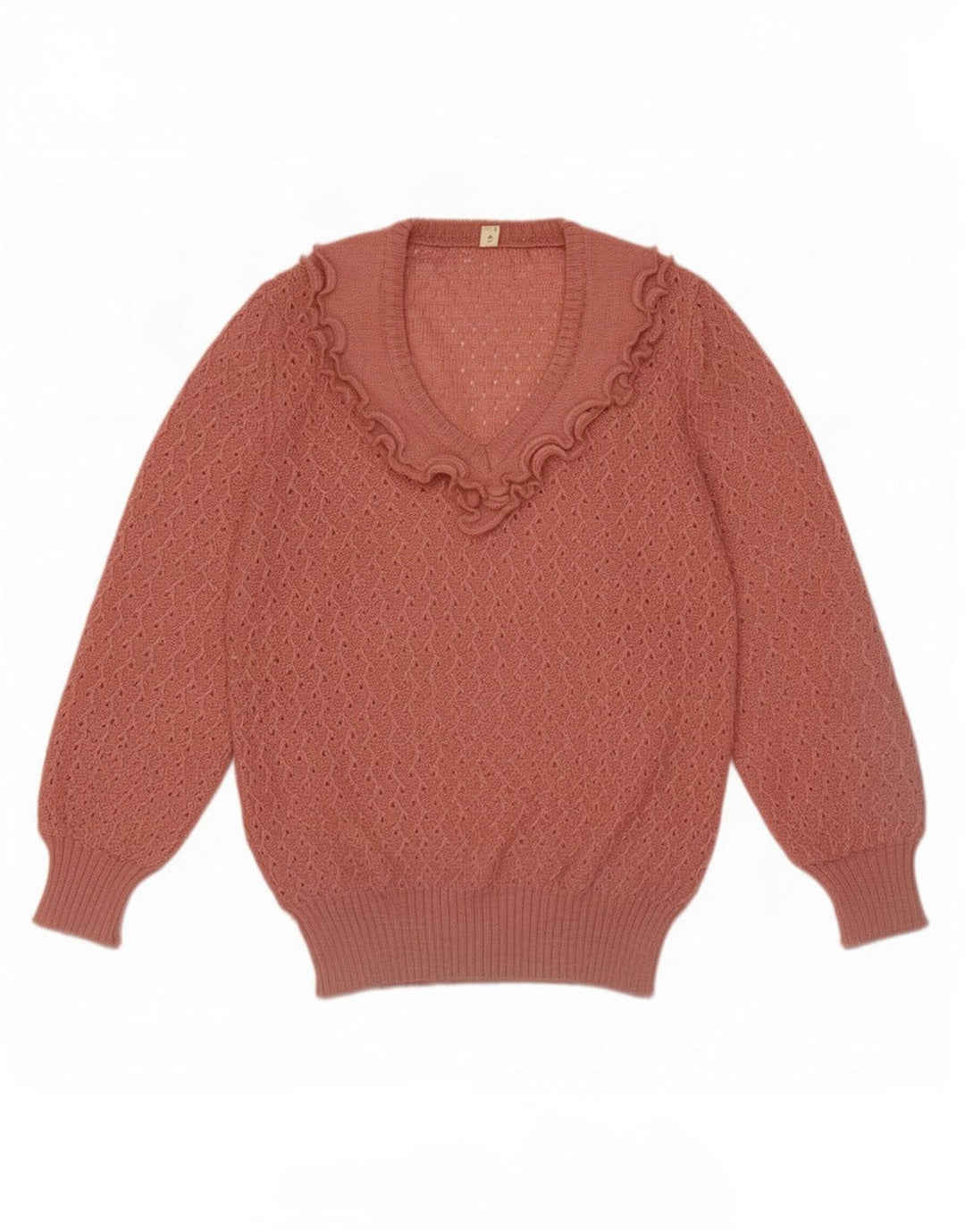Vintage Damen Pullover mit Rüschen vorne und V-Ausschnitt IT 44 Mittelrosa