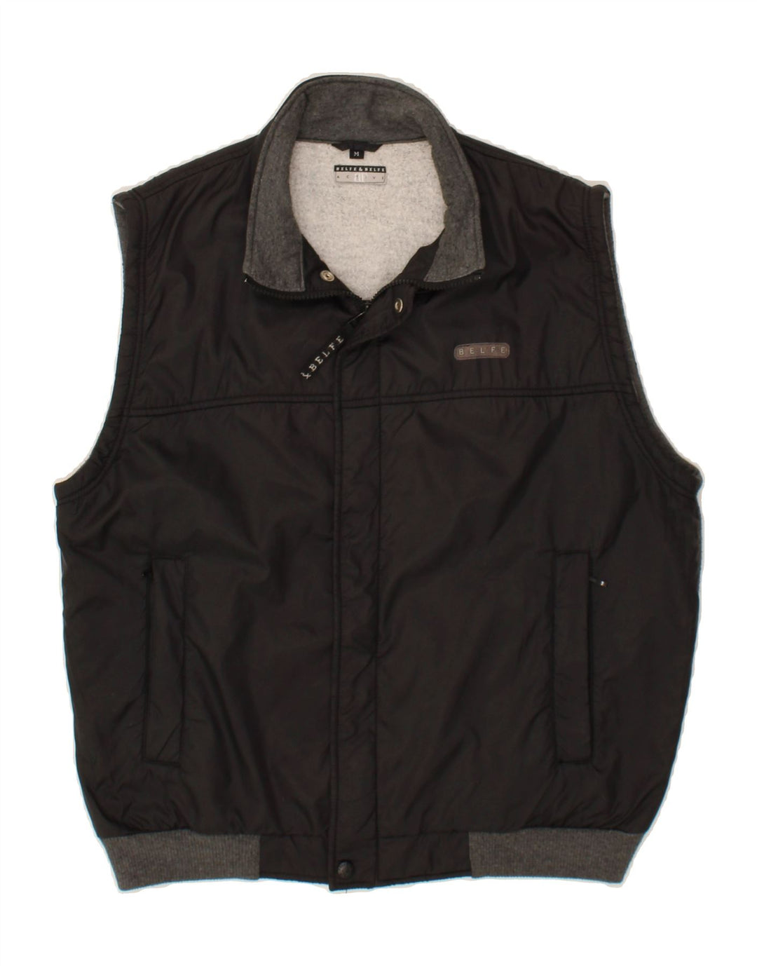 BELFE & BELFE Mens Graphic Gilet UK 38 Medium Black Colourblock Polyester Vintage Belfe & Belfe and Second-Hand Belfe & Belfe from Messina Hembry 