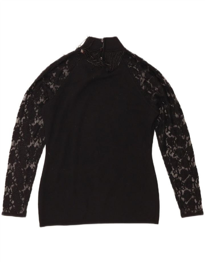 Roccobarocco Damen Top Langarm UK 14 Mittelschwarze Merinowolle