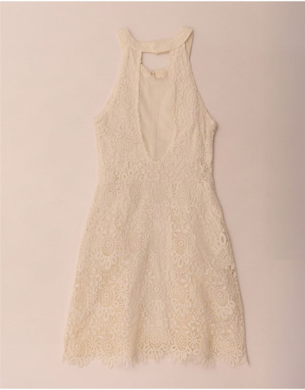Hollister Damen-Spitzenhalterkleid US 1 XS Weiß geblümtes Polyester