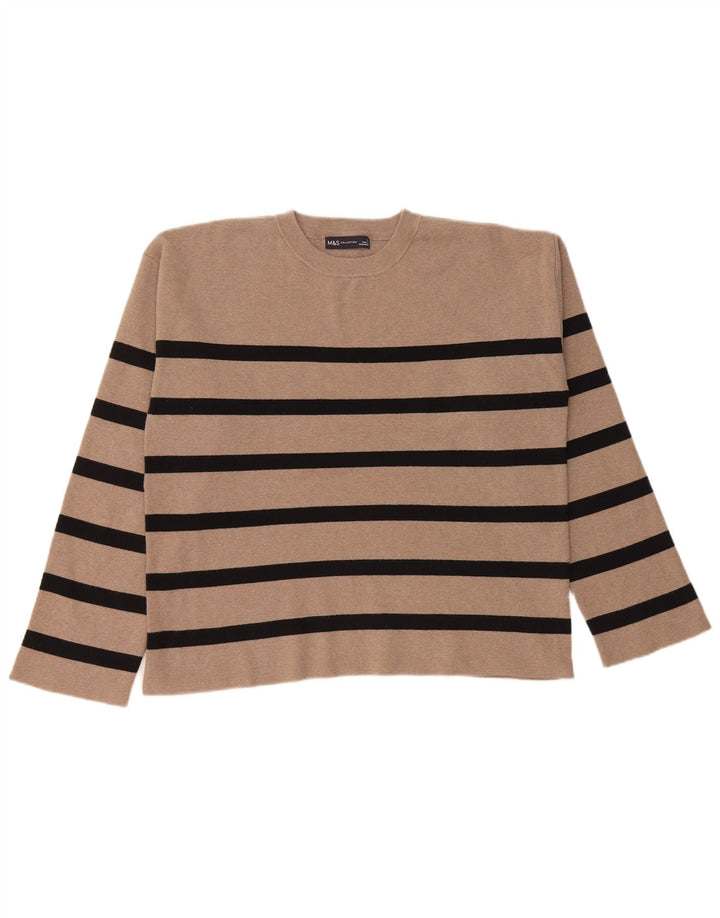 MARKS & SPENCER Damen-Pullover mit Rundhalsausschnitt, UK 16, Größe L, beige gestreift