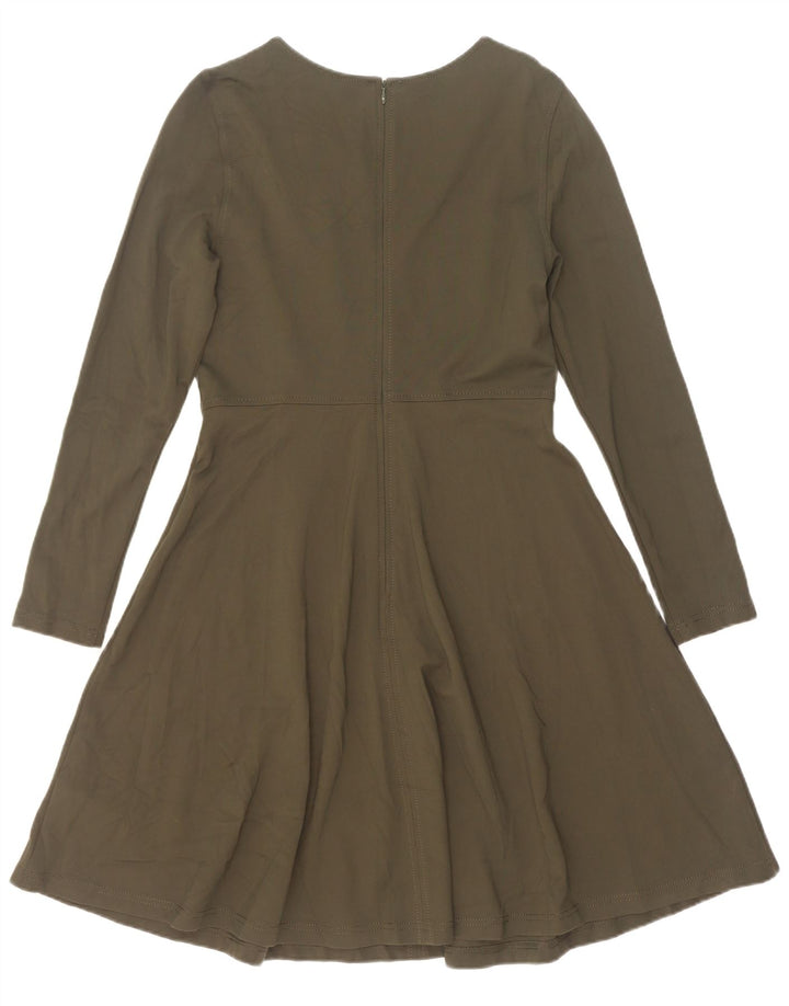 Marks & Spencer Damen-Langarmkleid in A-Linie, UK 12, mittlere Khaki-Viskose