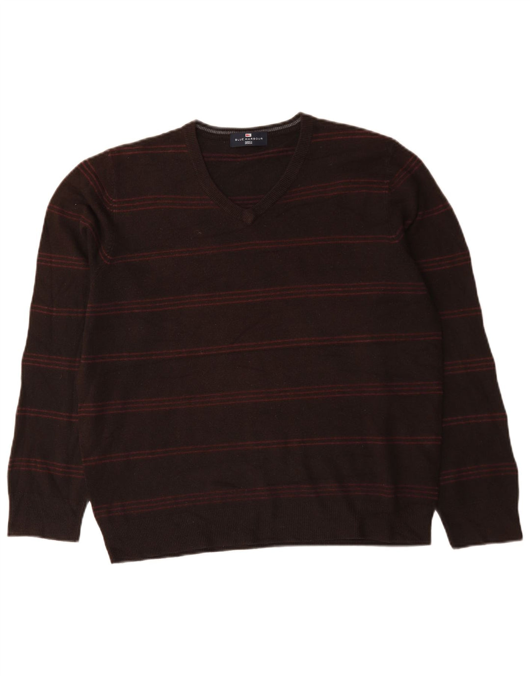Marks & Spencer Herren-Pullover „Harbor“ mit V-Ausschnitt in Blau, groß, braun gestreift