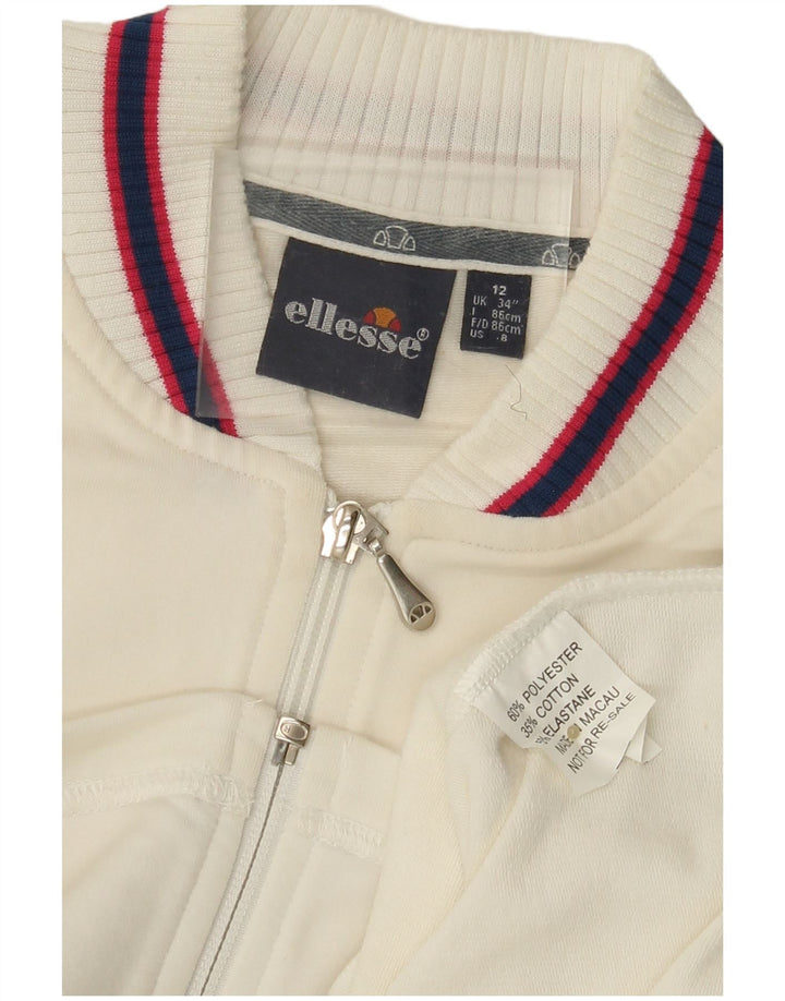 ELLESSE Womens Crop Trainingsanzug Top Jacke UK 12 Medium Off White Polyester