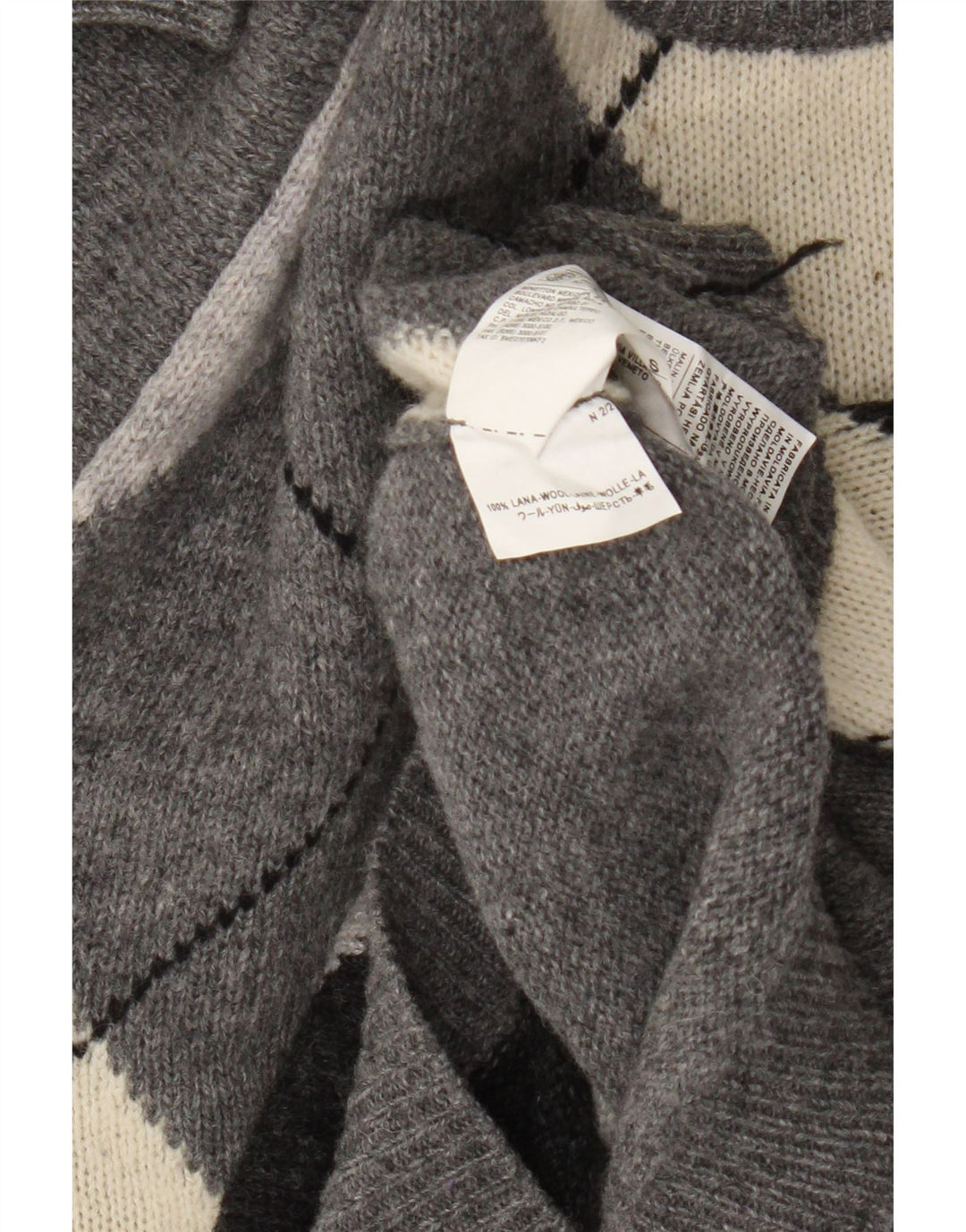 Benetton Damen-Pullover mit Rundhalsausschnitt, Gr. 10, Größe S, Grau Argyle/Diamant