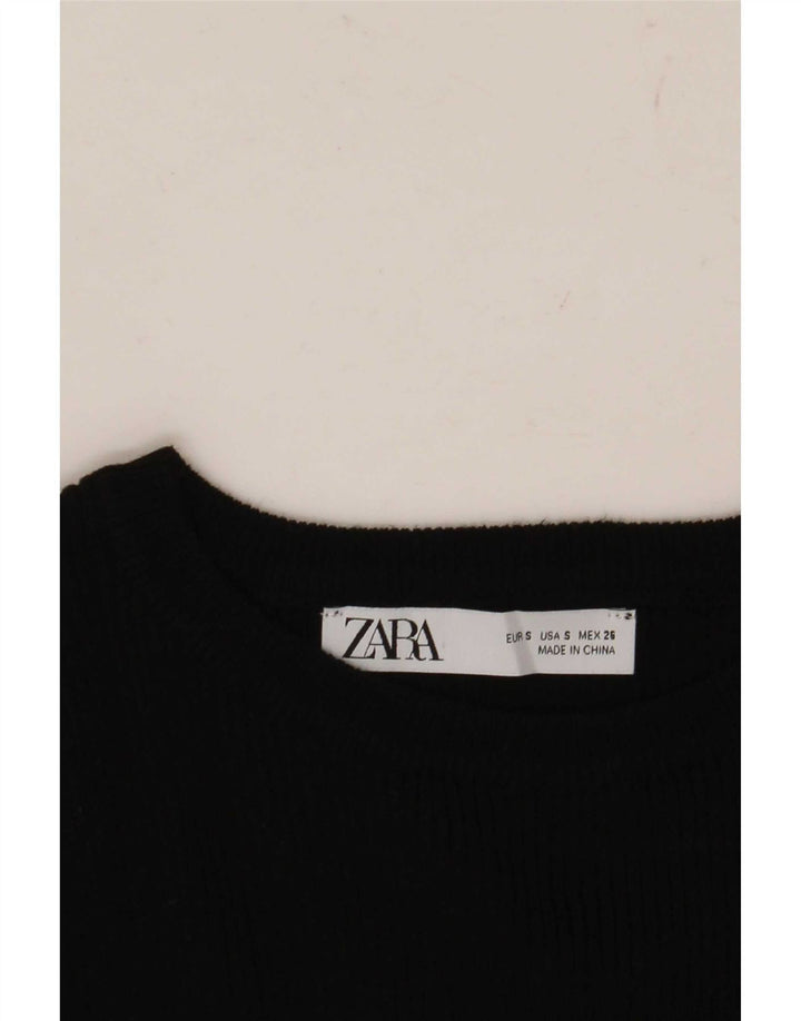 Zara Damen Crop Top Langarm UK 8 Small Schwarz