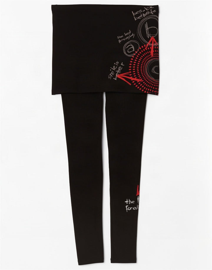 Desigual Damen Grafik-Leggings UK 10 Small Schwarz Geometrisch