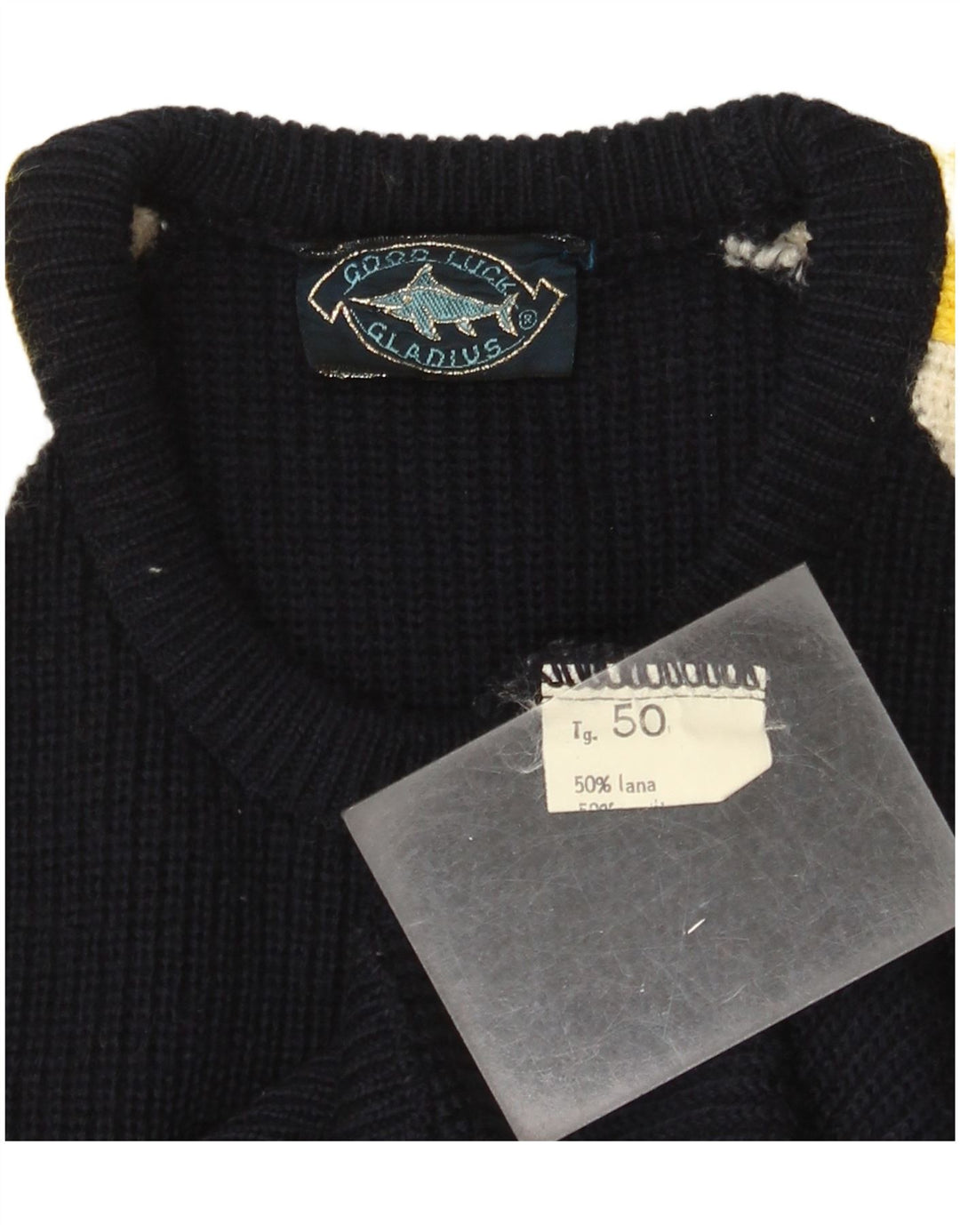 Good Luck Herren-Pullover mit Rundhalsausschnitt IT 50 Mittelschwarze Colourblock-Wolle