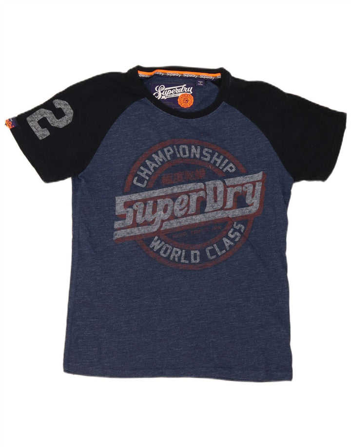 Superdry Herren Grafik-T-Shirt-Oberteil aus mittelblauer Colourblock-Baumwolle
