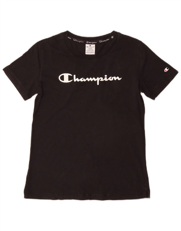 Champion Damen Grafik-T-Shirt-Oberteil UK 14 Large Schwarz