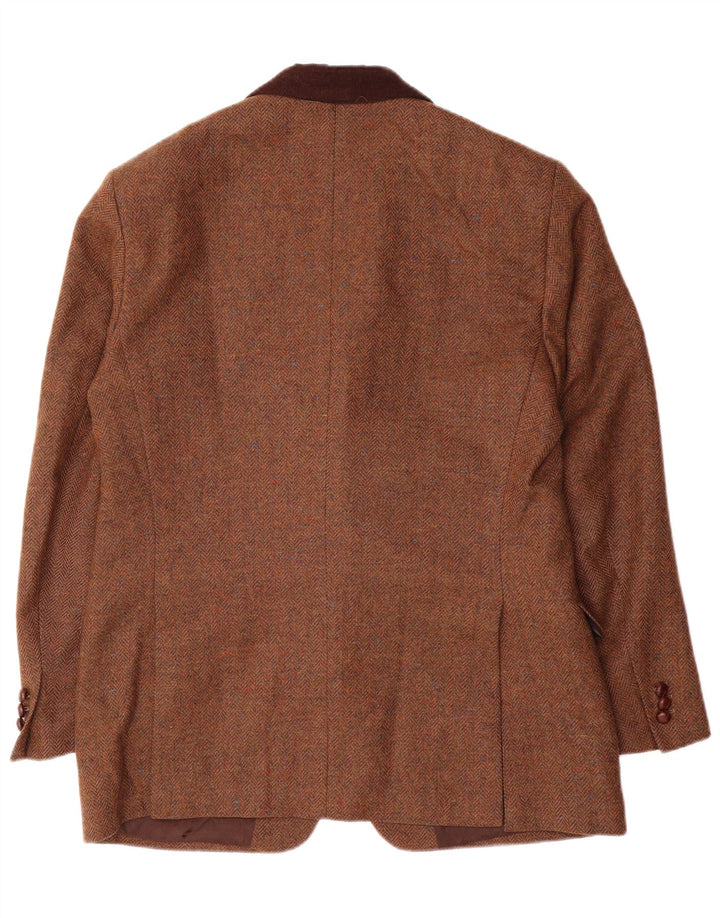 John Molloy Herren-Blazer mit 3 Knöpfen, EU 52, XL, braune Wolle mit Fischgrätenmuster