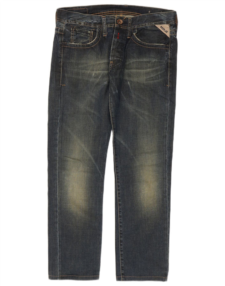 Replay Damen Straight Jeans W32 L29 Marineblau Baumwolle
