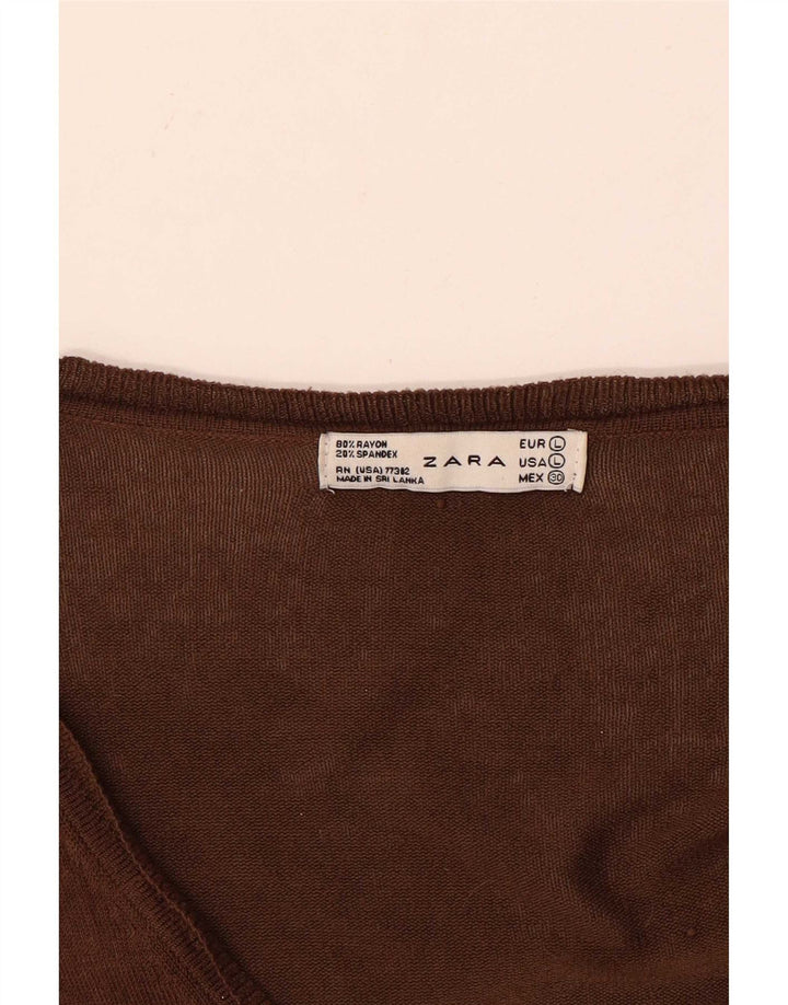 Zara Damen-Cardigan-Pullover UK 16 Large Braun Rayon
