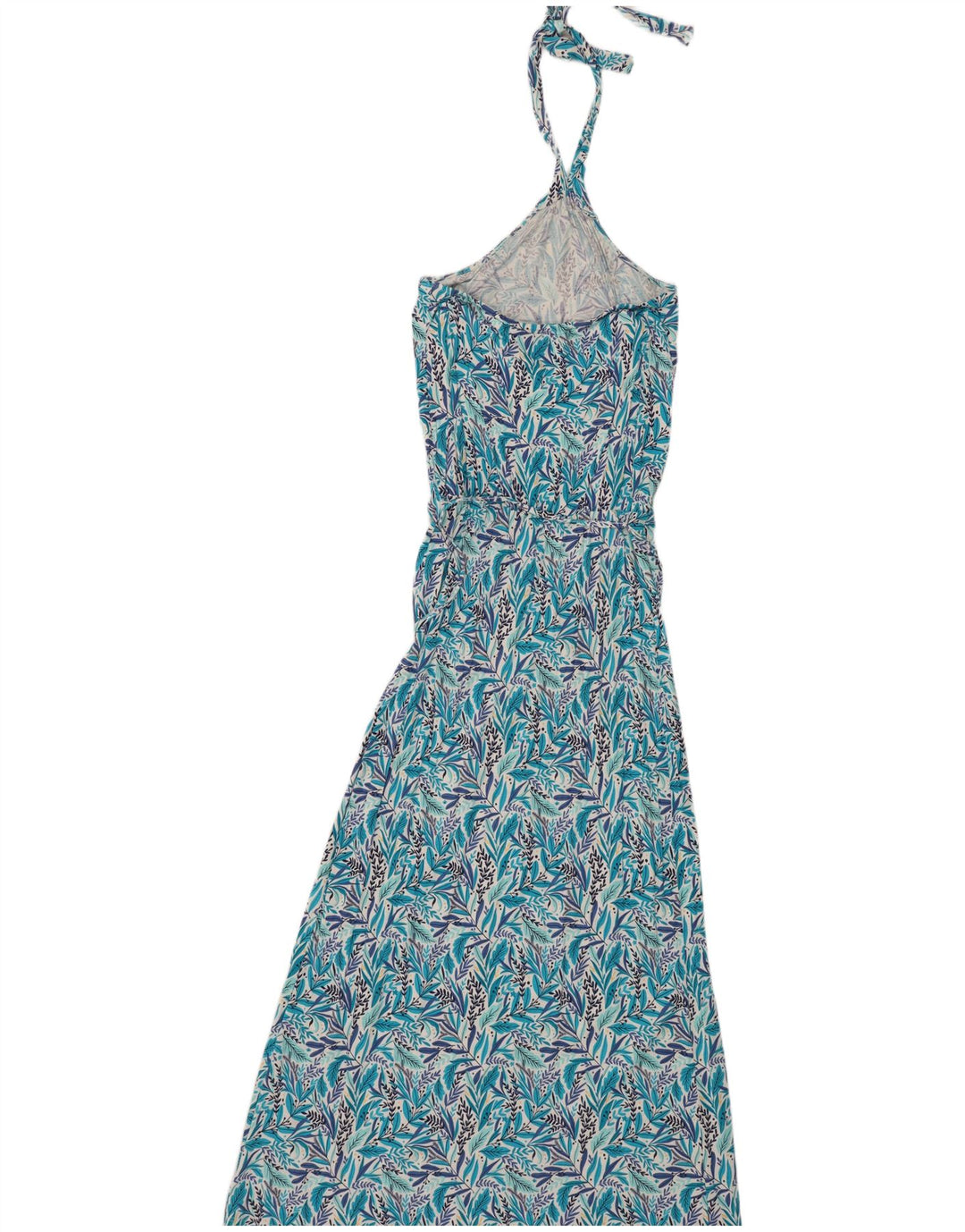 Blue Motion Maxi-Neckholder-Kleid für Damen, EU 40/42, mittelblaue Viskose mit Blumenmuster