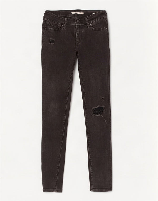 Levi's Damen 711 Distressed Skinny Jeans W26 L30 Schwarz Baumwolle