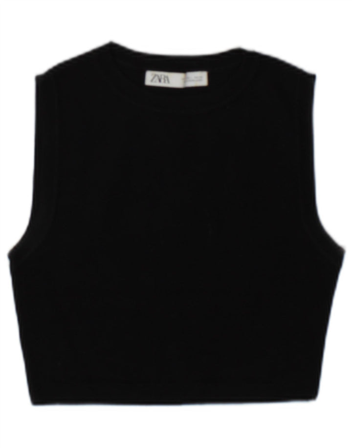 Zara Damen Crop Vest Top UK 14 Große schwarze Viskose