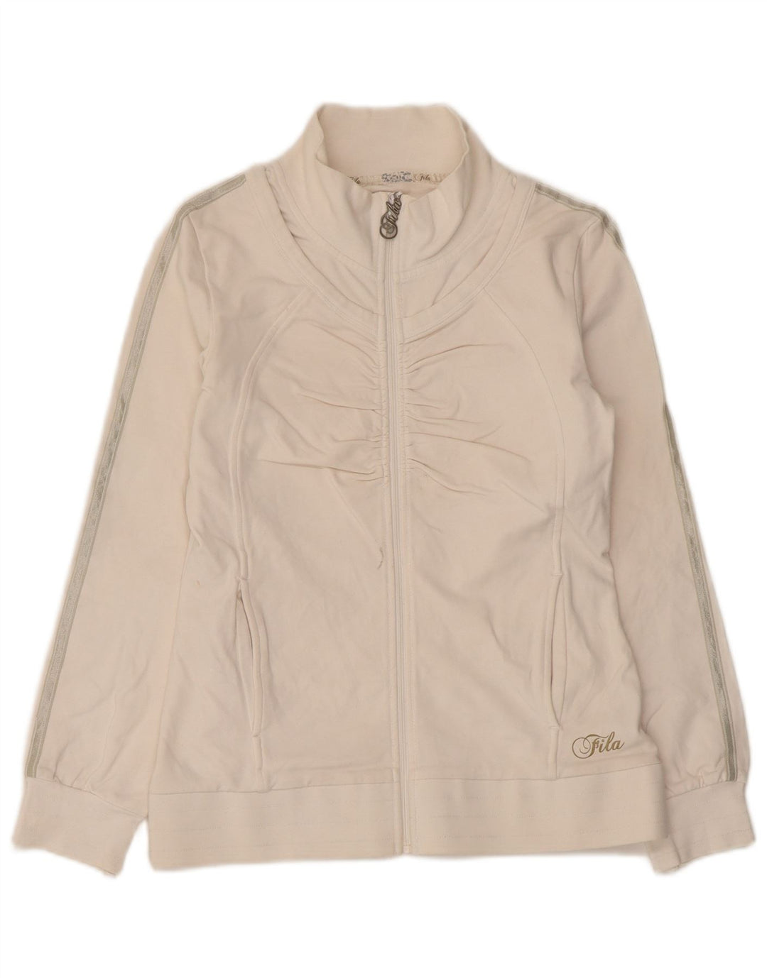 Fila Damen-Trainingsanzug-Top-Jacke, UK 10, Größe S, weiß, gestreift, Baumwolle