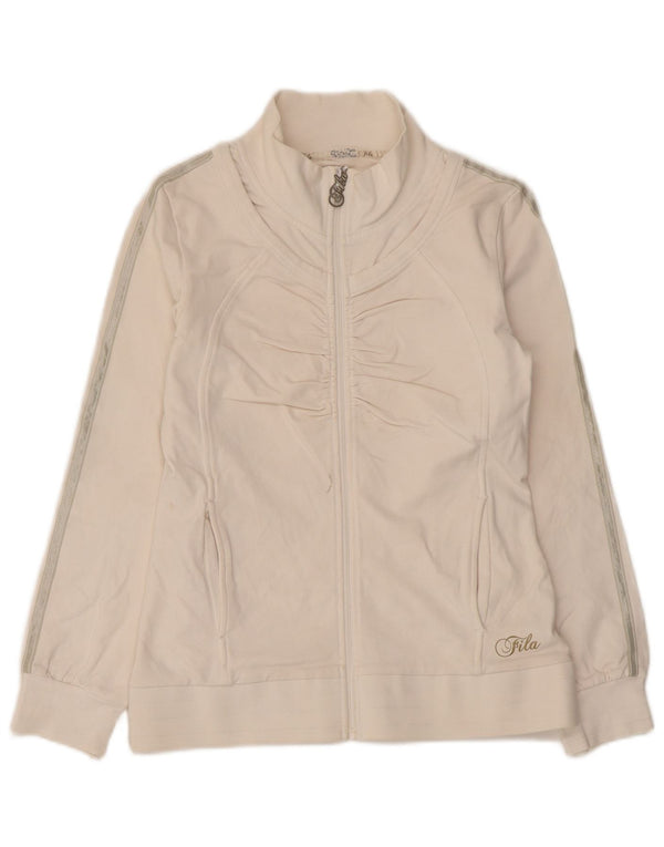 Fila Damen-Trainingsanzug-Top-Jacke, UK 10, Größe S, weiß, gestreift, Baumwolle