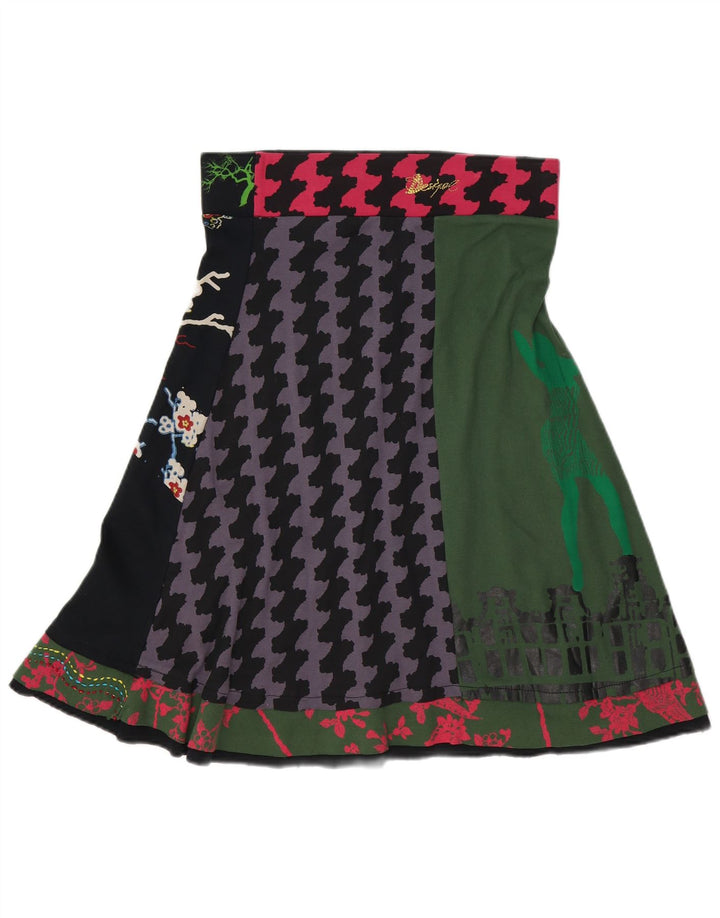 Desigual Womens Graphic A-Line Rock Medium W32 Schwarze Patchwork-Baumwolle