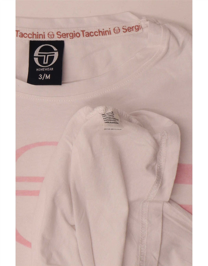 Sergio Tacchini Damen Grafik-Top Langarm UK 14 Mittelweiß gestreift