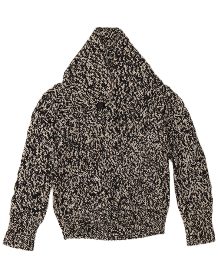 Zara Herren-Pullover mit Schalkragen, groß, schwarz geflecktes Acryl
