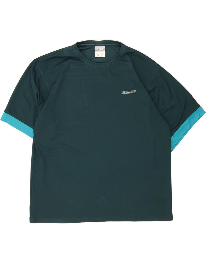 REEBOK Mens T-Shirt Top Large Green Colourblock Polyester Vintage Reebok and Second-Hand Reebok from Messina Hembry 
