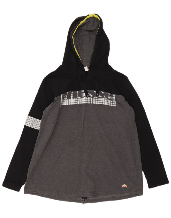 Ellesse Womens Graphic Hoodie Pullover UK 16 Große graue Colourblock-Baumwolle
