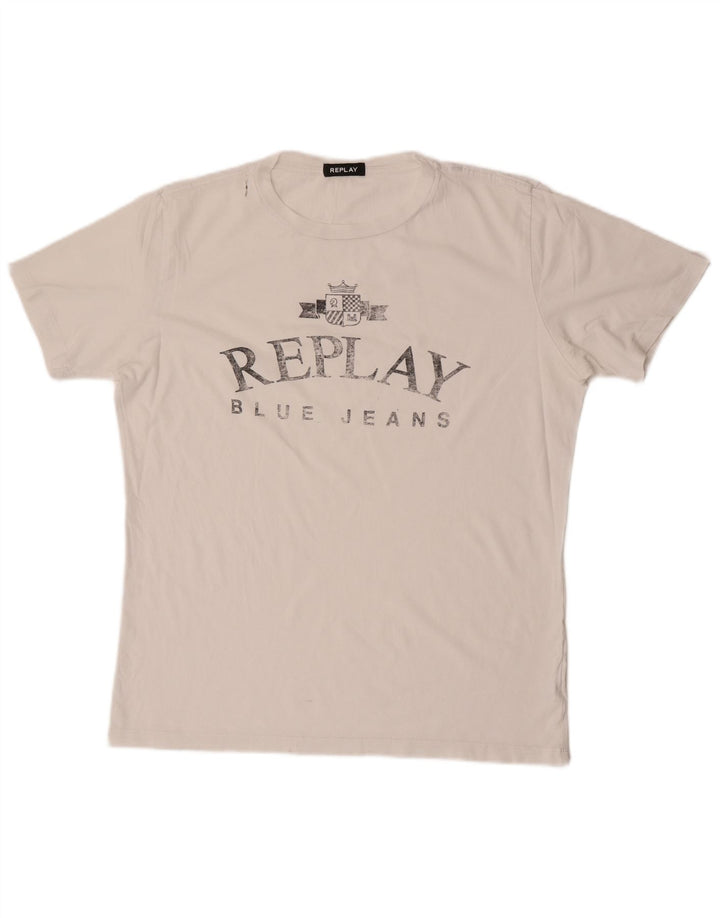 Replay Herren-T-Shirt mit Grafik, Größe L, Weiß