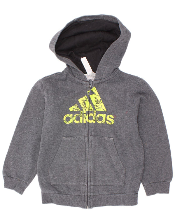 Adidas Jungen Kapuzenpullover mit grafischem Reißverschluss, 2–3 Jahre, graue Baumwolle