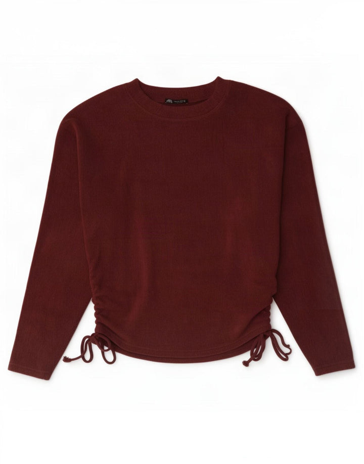 Zara Damen Top Langarm UK 14 Medium Burgund Polyester