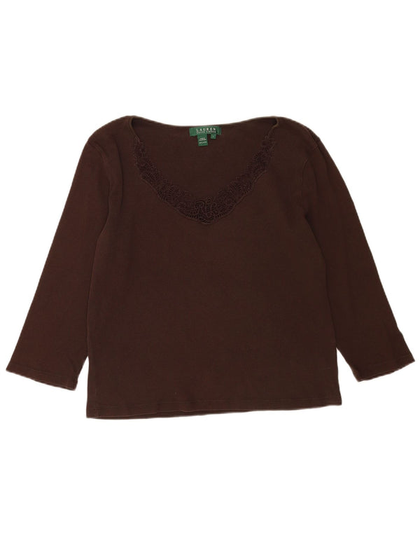 RALPH LAUREN Damen-Top, 3/4-Ärmel, UK-Größe 16, Größe L, braun, Paisley-Baumwolle