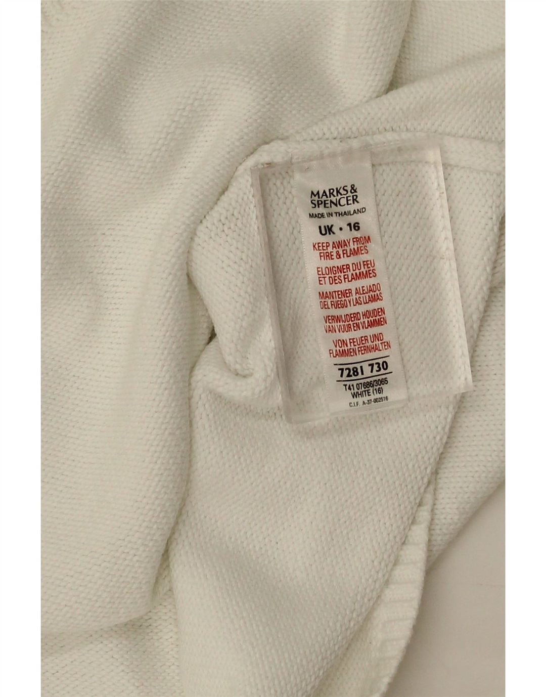 Marks & Spencer Damen-Pullover mit Rundhalsausschnitt, UK 16, Größe L, weiße Baumwolle