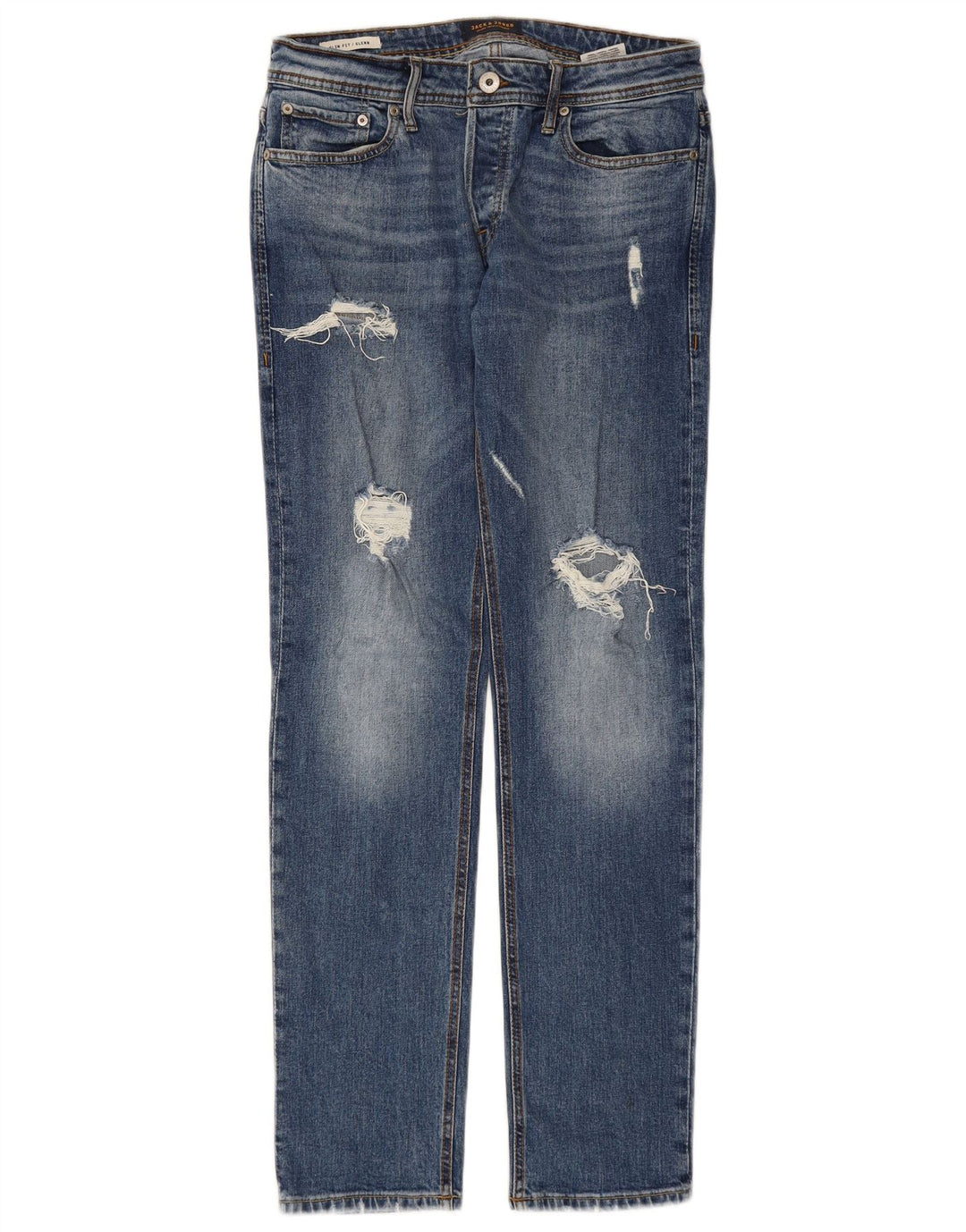 JACK & JONES Herren GLENN Distressed Slim Jeans W31 L32 Blaue Baumwolle